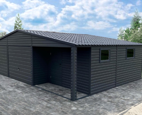 Green large fenced backyard with trees.